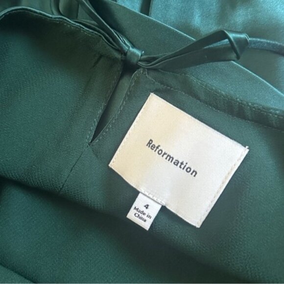 NEW Reformation Anaiis Long Silk Dress Forest Dark Green | US 4 UK 8 - Picture 6 of 14